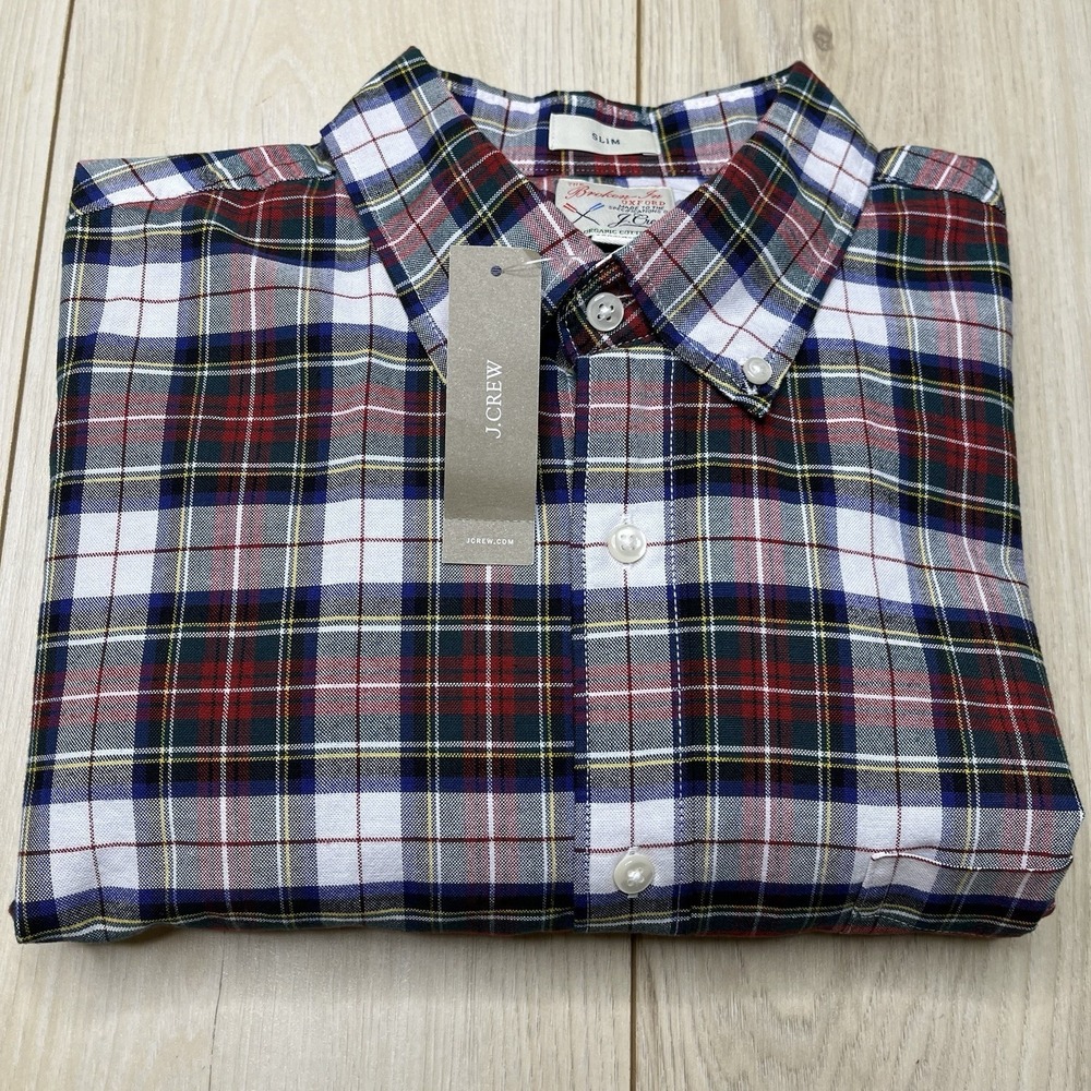 J.Crew Broken-In Oxford Shirt Slim Fit Plaid Cotton Multicolor Men Large NWT